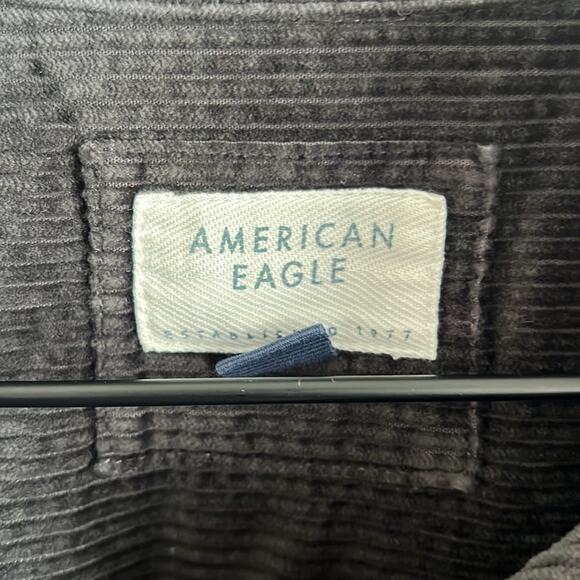American Eagle Corduroy Shacket Dark Gray Ribbed Front Button Cotton XS - Picture 3 of 7